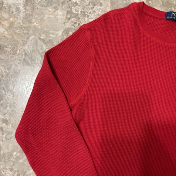 Polo Ralph Lauren Thermal Waffle Knit Shirt Adult L Large Red Preppy Pony Logo - Picture 4 of 13